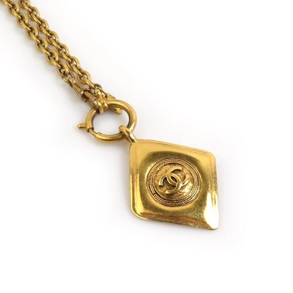Auth CHANEL CC Logo Pendant Necklace Gold Metal - e60105i